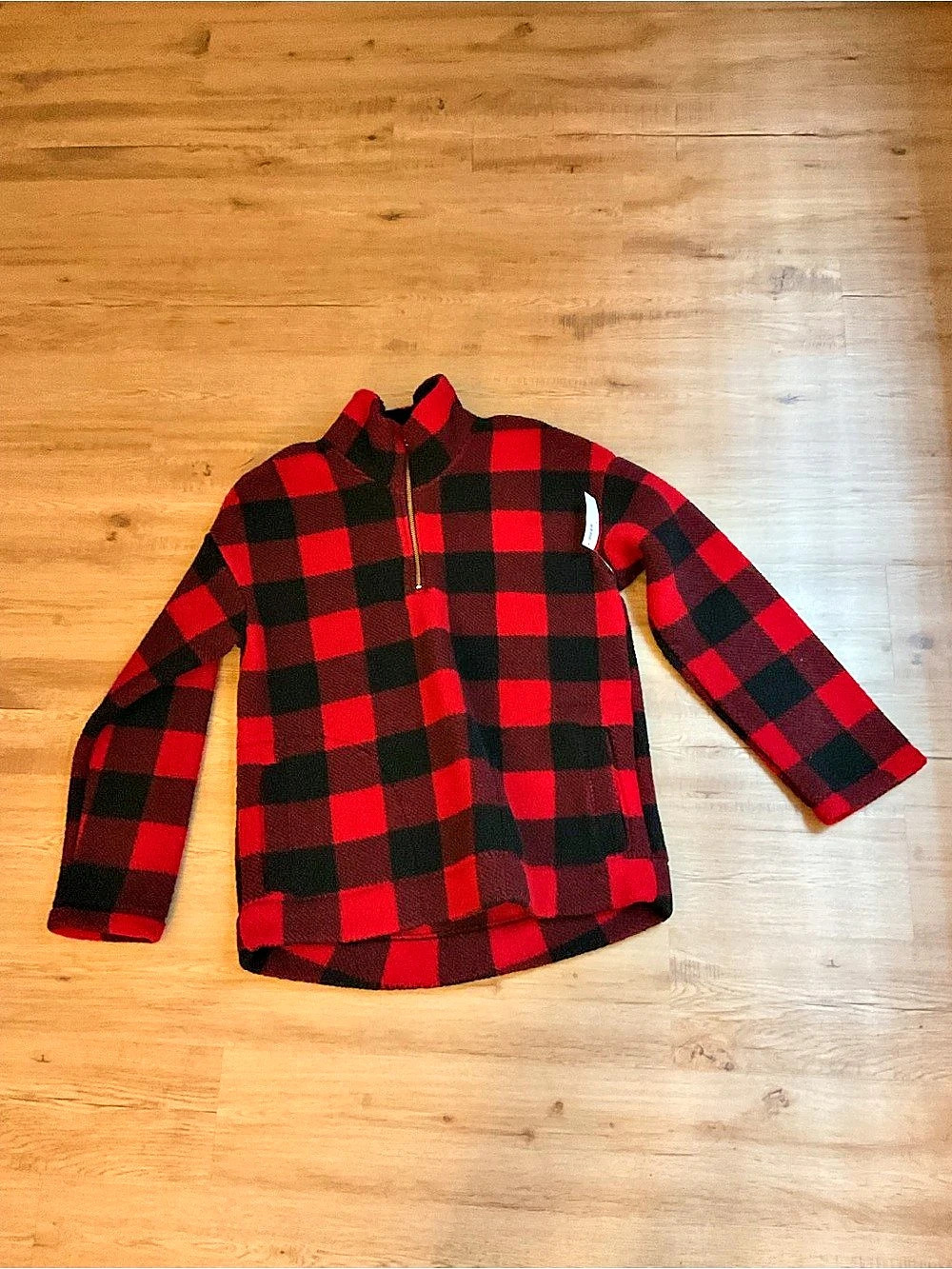 Old Navy Buffalo Plaid Fleece 1/4-Zip Pullover Red & Black